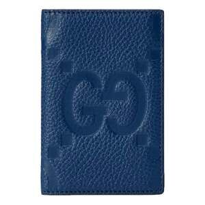 Gucci Jumbo GG Embossed Leather Blue Vertical Card Holder